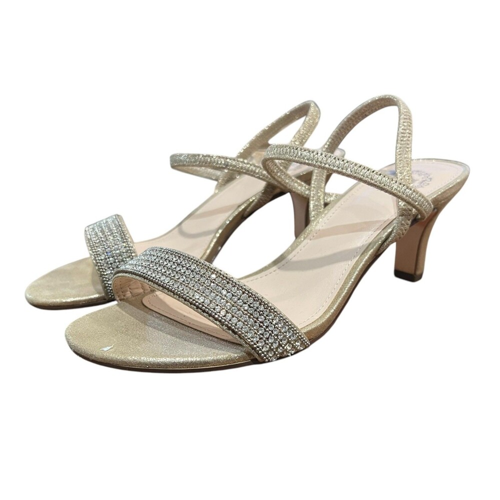 I. Miller Gold Rhinestone Sparkle Glass Heels Sandals US 6 Bridal Fancy Prom